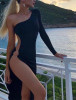 High Split One Shoulder Asymmetry Hollow Out Party Bodycon Dress