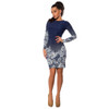 Blue Long Sleeve O-Neck Print Sheath Bodycon Dress
