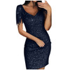 Women  Shiny Sling Glitter Sequins V Neck Dresses