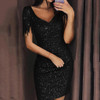 Women  Shiny Sling Glitter Sequins V Neck Dresses