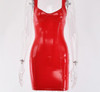 Spaghetti Strap PU V-Neck Sleeveless  Backless Bodycon Dress Spaghetti Strap PU V-Neck Sleeveless  Backless Bodycon Dress