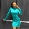 Women's Long Sleeve Turtleneck Neon Pink Bodycon Dress