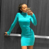 Women's Long Sleeve Turtleneck Neon Pink Bodycon Dress