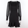 Vintage Long Sleeve Square Collar Bodycon Ruffle Hem Mini Dress