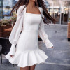 Vintage Long Sleeve Square Collar Bodycon Ruffle Hem Mini Dress