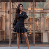 Vintage Long Sleeve Square Collar Bodycon Ruffle Hem Mini Dress