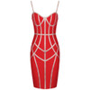 Women Metallic Striped Red Bandage Bodycon Club Party Dress