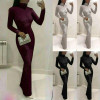 Shiny Sequin Glitter Long Sleeve High Neck Bodycon Dresses