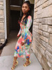 Spring Print Deep V Neck Bodycon Dress