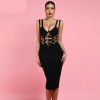 Nightclub Black V Neck Bandage Bodycon Dress