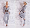 Women cropped zip up hoodie  Piece Set Crop Top+Pant
