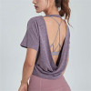 Pink Yoga Top Loose Fit Backless Black Workout Tops  For Women