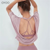 Pink Yoga Top Loose Fit Backless Black Workout Tops  For Women