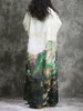 Chinese National Style Long Sleeves Silk Long Dress with Natural Print