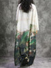 Chinese National Style Long Sleeves Silk Long Dress with Natural Print