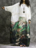 Chinese National Style Long Sleeves Silk Long Dress with Natural Print