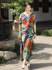 Irregular Split-Joint Floral Printing Maxi Dress
