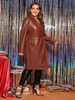 Plus Notch Collar Double Breasted Faux Leather Coat