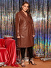 Plus Notch Collar Double Breasted Faux Leather Coat