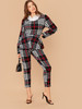 Plus Plaid 2 In 1 Peplum Top and Skinny Pants Set