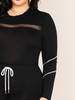 Plus Mesh Inset Contrast Stitch Top & Drawstring Waist Leggings Set