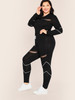 Plus Mesh Inset Contrast Stitch Top & Drawstring Waist Leggings Set