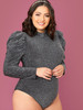 Plus Mock-neck Gigot Sleeve Glitter Bodysuit