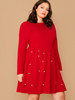 Plus Solid Pearls Beaded Dress