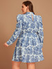 Plus Mock Neck Landscape Print Gigot Sleeve Belted Dress