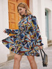 Plus Mock Neck Graphic Print Belted Dress