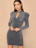 Keyhole Neck Gigot Sleeve Glitter Dress Keyhole Neck Gigot Sleeve Glitter Dress