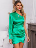 One Shoulder Ruched Wrap Satin Dress