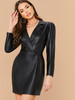 Notched Collar Faux Leather Dress