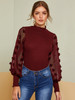 Lettuce Trim 3D Applique Sleeve Rib-knit Top