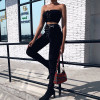 Black Knit Faux Leather Pencil High Waist Pants Black Knit Faux Leather Pencil High Waist Pants