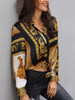 Leopard Print Knot Front Long Sleeve Blouse