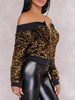 Sequins Off Shoulder Binding Zipper Up Jacket
