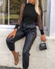 Solid Mesh Patchwork See Through Beaded Detail Blouse
