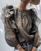 Ruffles Design Lantern Sleeve Print Blouse