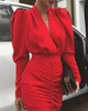 V Neck Sexy Ruched Hot Red Bodycon Dress