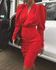 V Neck Sexy Ruched Hot Red Bodycon Dress