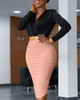 Ruched Ladies Colorblock Insert Bodycon Dress (Without Belt)