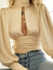 Sexy Blouse Keyhole Backless Long Lantern Sleeve Top