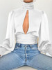 Sexy Blouse Keyhole Backless Long Lantern Sleeve Top
