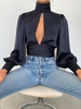 Sexy Blouse Keyhole Backless Long Lantern Sleeve Top