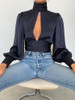 Sexy Blouse Keyhole Backless Long Lantern Sleeve Top