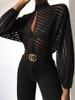 Stripes Keyhole Front Mesh Blouse