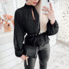 Stripes Keyhole Front Mesh Blouse