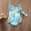 Newborn Cute ruffles Floral Romper+headband Baby Girls Floral backless Romper One-piece Sunsuit Headband Clothes Set