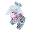 Newborn Baby Girls Clothes Sets Tops Bodysuist Long Sleeve Floral Pants Headbands 3pcs Cotton Outfits Clothing Set